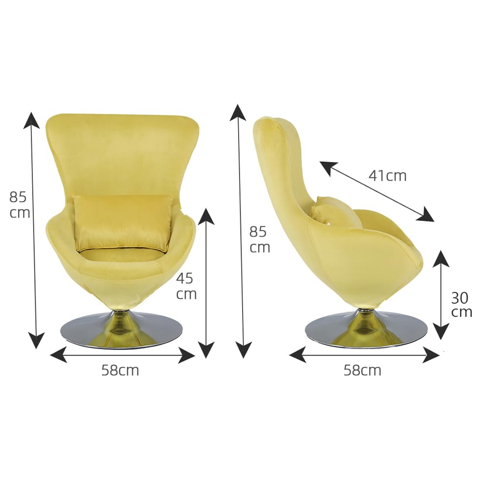 Mingone Cocktailsessel Sessel Lounge Modern Drehsessel aus Samt Einzelstuhl mit Kissen Retro-Design für Wohnzimmer Schlafzimmer (Gelb)