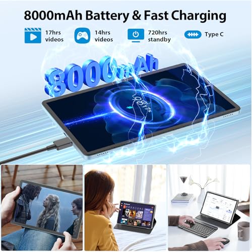 Image of Suicoey 2026 11 inch Android 15 Tablet with Keyboard, 24GB+256GB, 2TB Expand, 8000mAh, 5MP+13MP, 5G WiFi, Gemini AI, Split Screen, Widevine L1, 2 in 1 Tablets PC with Case, Mouse, Stylus(Green Case)