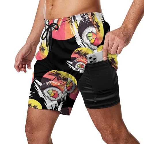 Tree in Japanese Sushi Mens Swim Trunks with Quick-Drying Lining Beach Shorts for Outdoor Sports2