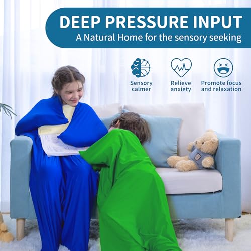 Image of OUTREE Sensory Sock for Kids, 3-5 Years, Small, 36x25.5, Good for Height:33'' - 42'', Full Body Sock Provide Deep Pressure, Sensory Sack for Autistic Children, Body Sock with A Carrying Bag, Green