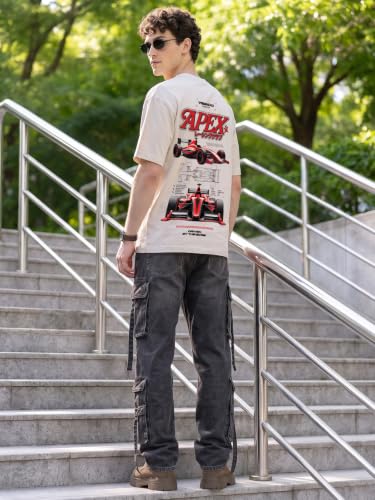Image of Veirdo Men Bold Front & Back Printed Oversized Fit T-Shirt for Men, Cotton Fabric, Drop-Shoulder Streetwear Casual Graphic Tee, Stylish & Comfortable (OS VD APX SW S)