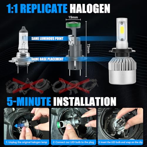 KaiDengZhe H7 LED Headlight Bulb with Mini Projector Lens Solve Astigmatism Problem, 2 PCS 12V 80W 21000LM 800% Brighter H7 LED Bulb, 6500K 1:1 Size Hi/Lo Beam Headlight Bulbs with Cooling Fan - Image 7