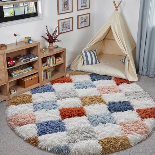 WondRg 4x6 Black and White Checkered Rug for Living Room Soft Fluffy Shag Area Rug Bedroom Modern Plush High Pile Non Slip Fuzzy Carpet for Home Decor Laundry Room 4'x6' A-black