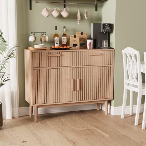 Mutuolux Buffet Cuisine,Meuble de Rangement avec 3 Tiroirs et 2 Portes,Style Scandinave Meuble Salon 100 L X 35 B X 80h,Bois Clair