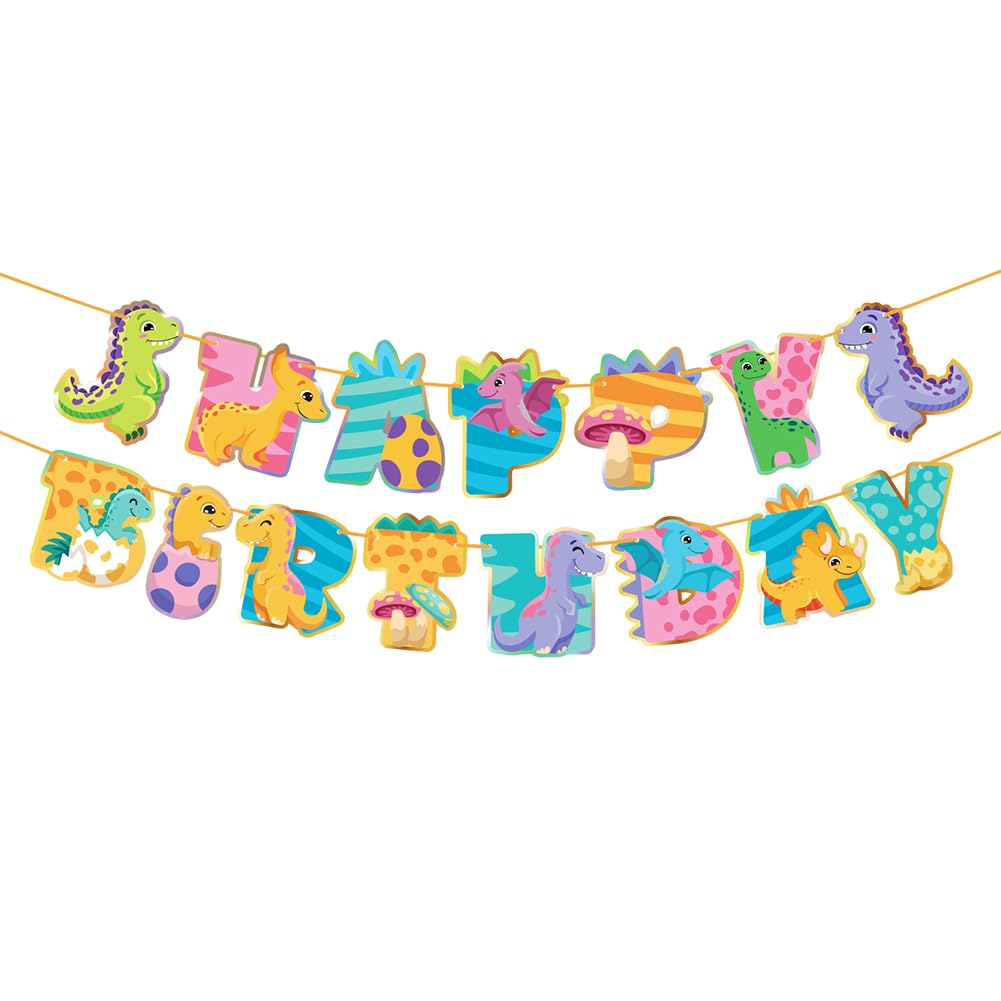 Dinosaur Birthday Banner for Boys Girls Kids, Jurassic Dino Happy Birthday Bunting Garland Banner for Dinosaur Theme Birthday Party Hanging Wall
