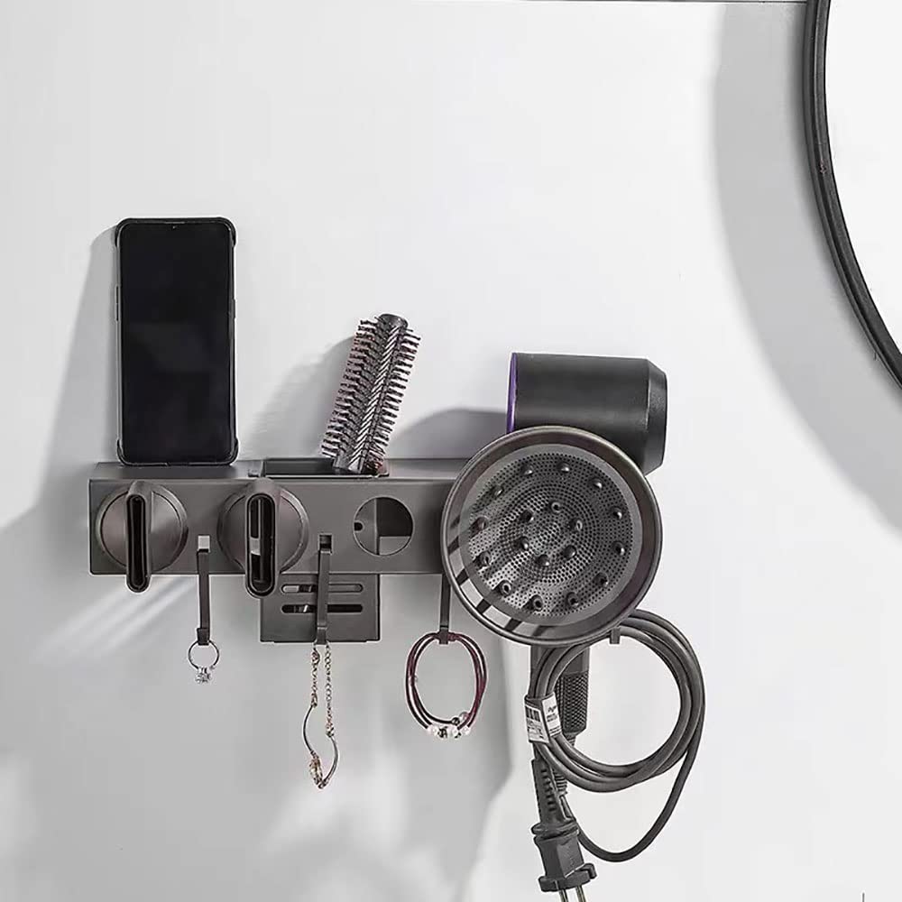 Soporte para secador de pelo Organizador de herramientas para el cuidado del cabello Soporte para secador de pelo Montaje en pared, Soporte multifuncional para herramientas de cuidado del cabe