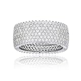 Sterling Silver, Rose, Yellow, Black 7 Row Cubic Zirconia Pave Eternity Band Ring (sterling-silver, 7)