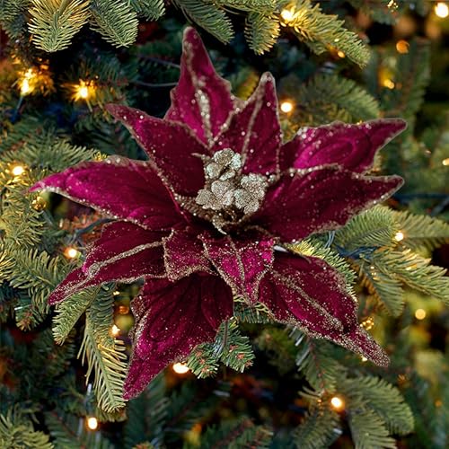 Yonuni 6 Pcs 11 Inch Christmas Poinsettia Flowers (Burgundy)