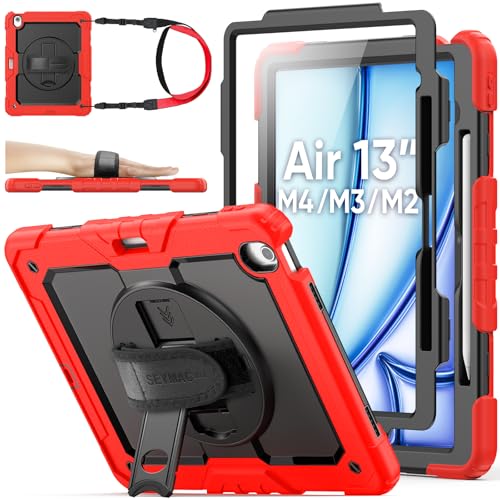 SEYMAC stock Case for iPad Air 11-inch M4-M2 2026-2024 Gen 8-6 Shockproof Heavy Duty Case with Screen Protector Pencil Holder Rotating Stand Hand Strap Shoulder Strap Black product thumbnail 14