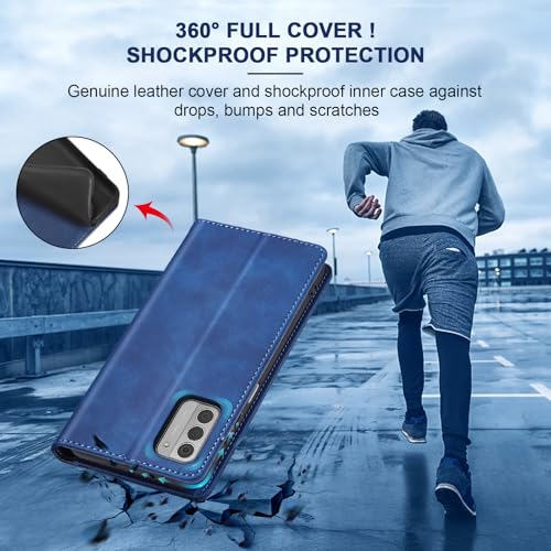 Image of Jasonyu Case for Nokia G42 Leather Wallet Flip Cover with Card Holder,Kickstand, Magnetic Closure,TPU Shockproof Phone Case Compatible with Nokia G42 (Blue)