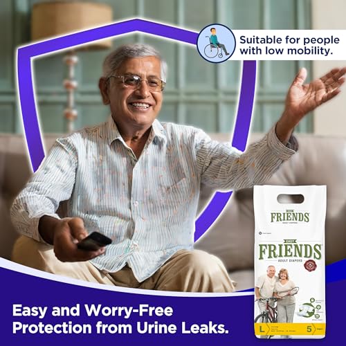 Image of Friends Easy Adult Diapers Tape Style -(Large) with odour lock and Anti-Bacterial Absorbent Core- Waist Size 29.53-57.09 Inch ; 75-145 Cm