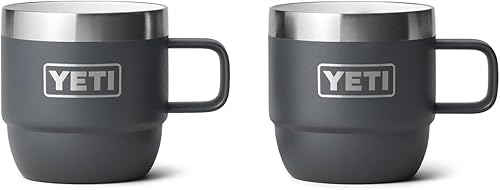 YETI Rambler - Taza apilable de acero inoxidable con aislamiento al vacío, 6 onzas, 2 unidades, color carbón