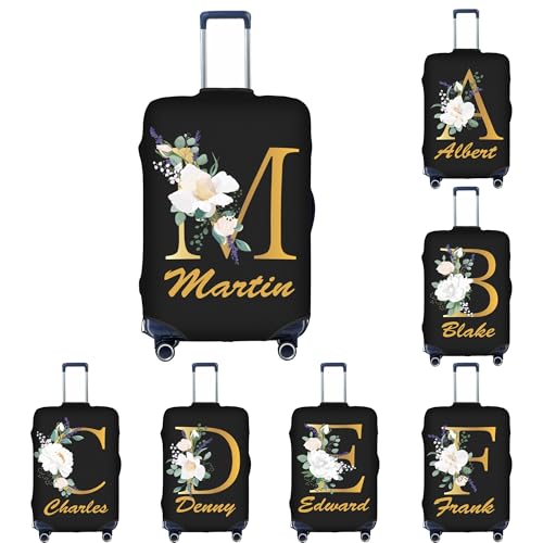 Customize Luggage Cover Elastic Washable Stretch Suitcase Protector Anti-Scratch Travel Personalized Suitcase Cover for Kid and Adult Flower Letter Black