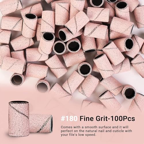 Image of MelodySusie 100 Pcs Nail Drill Bits Sanding Bands for Nail Drill 180 Fine Grit Nail File Sanding Bands for Acrylic Nails Gel Manicures and Pedicure