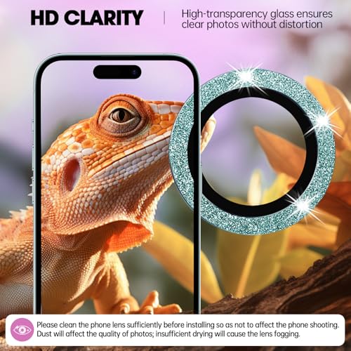 Image of for iPhone 16 /16 Plus Camera Lens Protector Bling Individual Metal Glitter Ring 9H Hardness Scratchproof Protector, Stylish Phone Accessories, Case Friendly (Glitter Green)