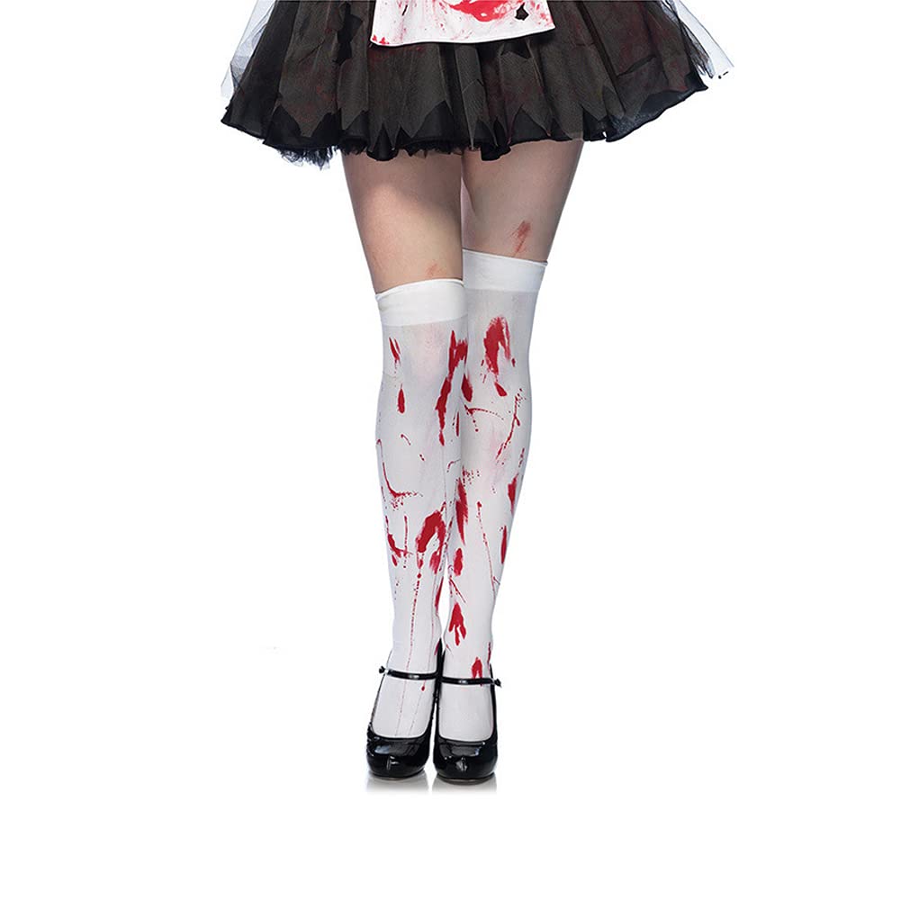 QUUPY 1 Pair Halloween Bloody Stockings Blood Stained Womens Stockings High Socks for Halloween Cosplay Costume