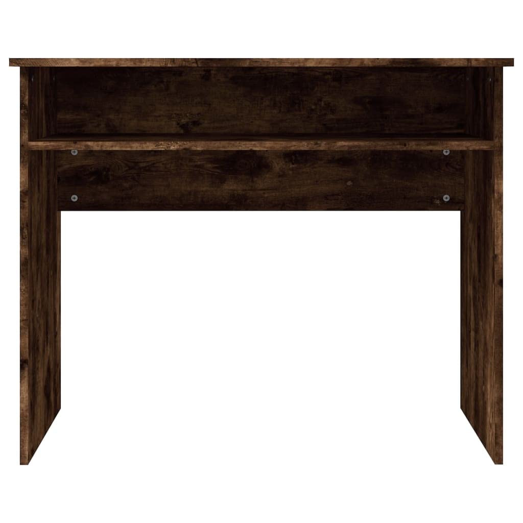 Scrivania in legno di rovere affumicato, 90 x 50 x 74 cm, con vano portaoggetti, stabile scrivania per computer, per ufficio, casa, studio, ideale come tavolo da lavoro o segretario per