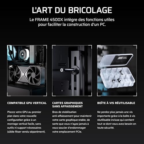 Corsair Frame 4500X RS-R ARGB Boîtier PC Moyen-Tour en Verre panoramique – Système de Fixation du Ventilateur InfiniRail, Peut accueillir Deux radiateurs de 360 mm, 3X Ventilateurs RS120R – Noir
