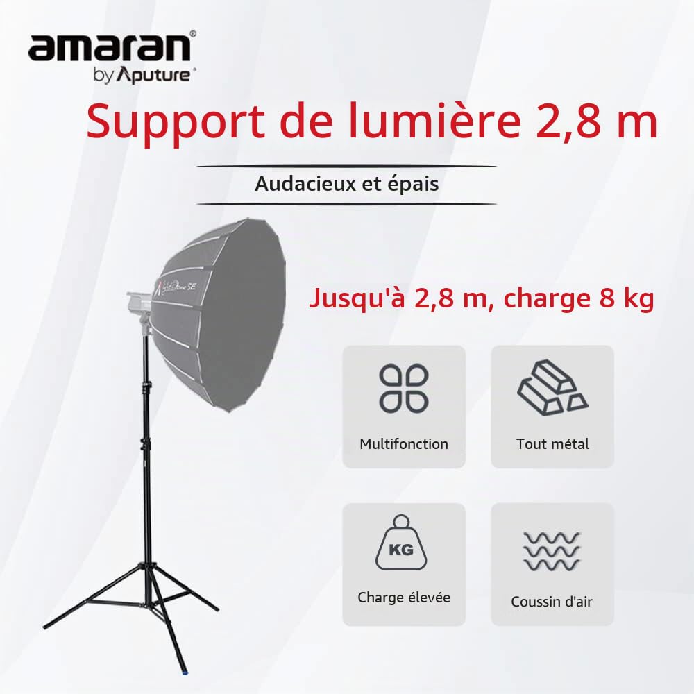 Aputure Light Stand Trépied léger en Aluminium épais avec Rembourrage pneumatique 2,8 m