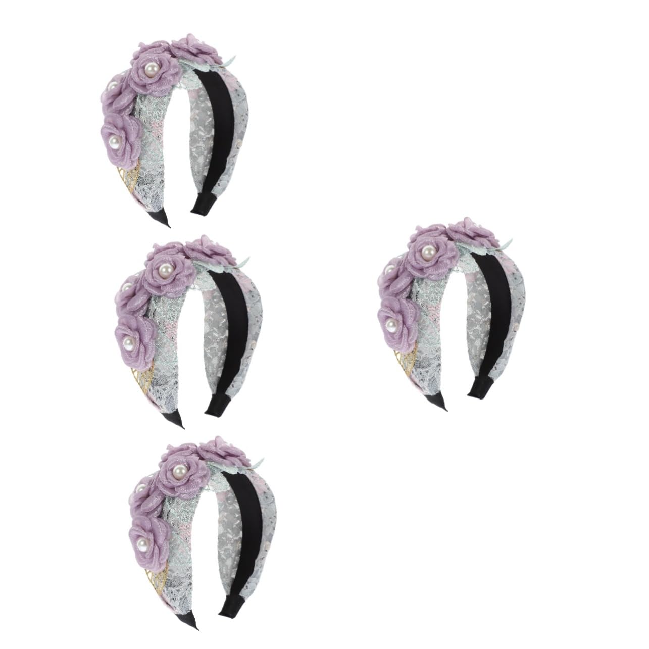 FRCOLOR 4 Piezas venda diadema de fiesta diadema elegante ancha de encaje de boda bandas mujer hair band s adultos tocado de san valentín para adultos tela Púrpura