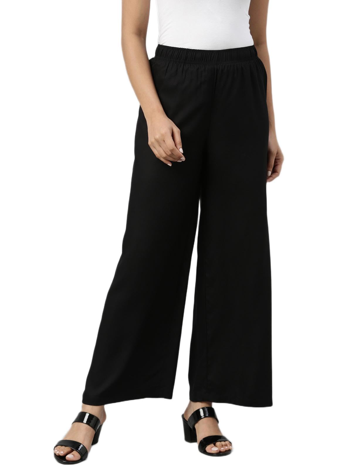 GO COLORS Soft Viscose Basic Palazzo Full Length for Women| Breathable, Mid Rise, Relaxed Fit
