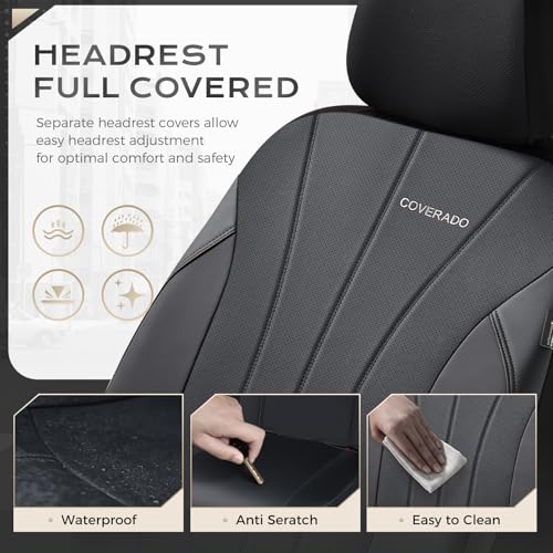 Image of Coverado Car Seat Covers, 2 Front Seats Waterproof Nappa Leather Automotive Seat Protectors, Front Luxury Mesh Seat Covers, All-Weather Universal Fit for Most Cars SUV