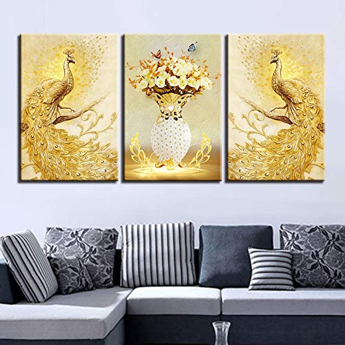 Affiche peintures fleur de paon pour salon chaleureux et moderne