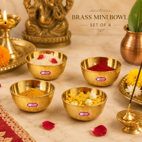 Image of Kitchen Expert Small Brass Bowl | Set of 2 |20ml |Diya for Pooja | Oil Lamp for Mandir | Ideal for Puja /Prasad /Dia | Home Decor | Brass Dia for Diwali | Multipurpose|