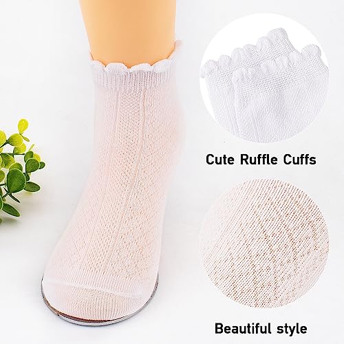Looching 5 Pairs Toddler Baby Girls Mesh Thin Socks Summer Ruffle White Cotton Soft Low Cut Ankle Dress Socks for 2-8T Kids2