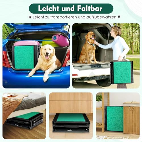 170cm Hunderampe,Hunderampe Auto Klappbar mit Rutschfester Teppichoberfläche,Hundetreppe Auto für SUVs, LKWs & Outdoor Treppen, Tragbare & Langlebige Hunderampe Auto für Große Hunde bis 110kg