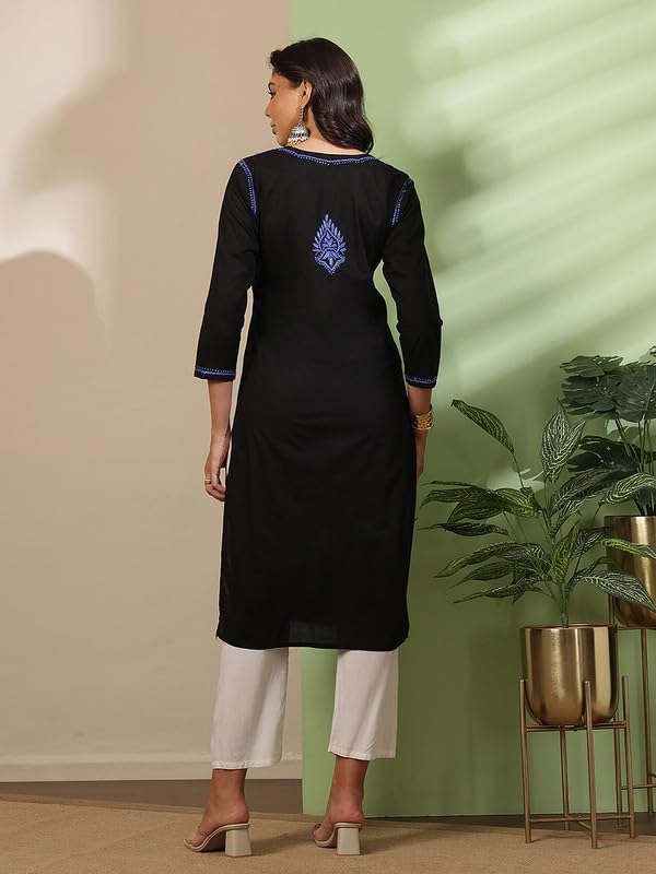 Image of Ada Hand Embroidered Lucknowi Chikankari Cotton Kurta Kurti for Women A411191