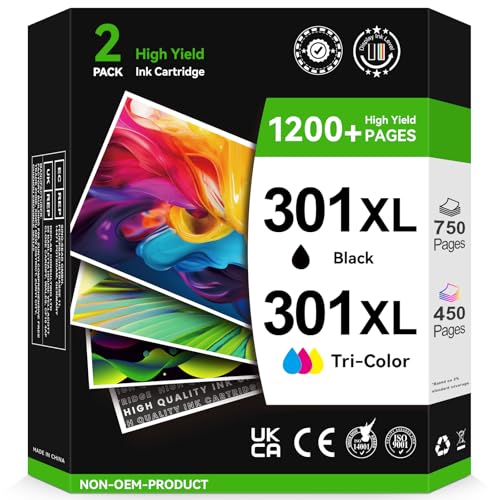 Cartucho Tinta 301 XL Negro y Tricolor  750/450+ Páginas, Reemplazo para Cartuchos HP 301 Original, Tinta Impresora 301 Compatible con Envy 4500 4504 5530 DeskJet 2540 2544 OfficeJet 2620 2622 4630