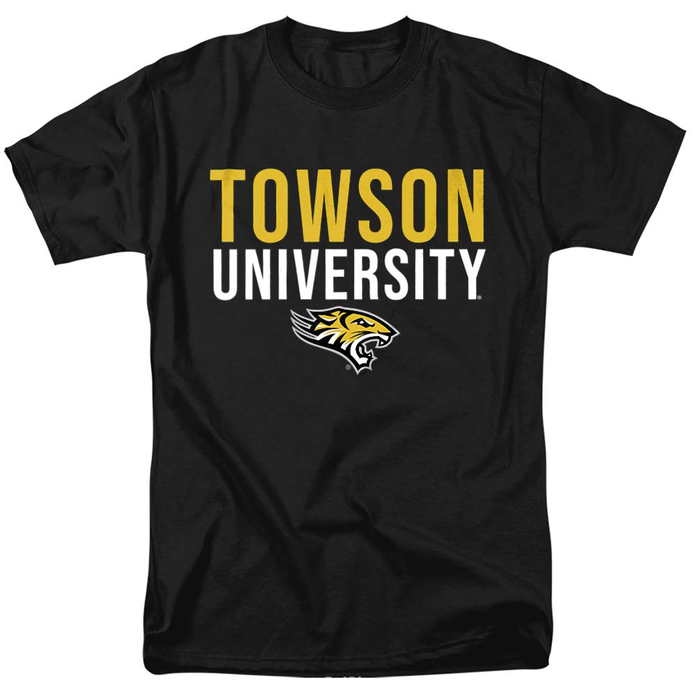Towson University Official Stacked Unisex Adult T-Shirt, Black, Small