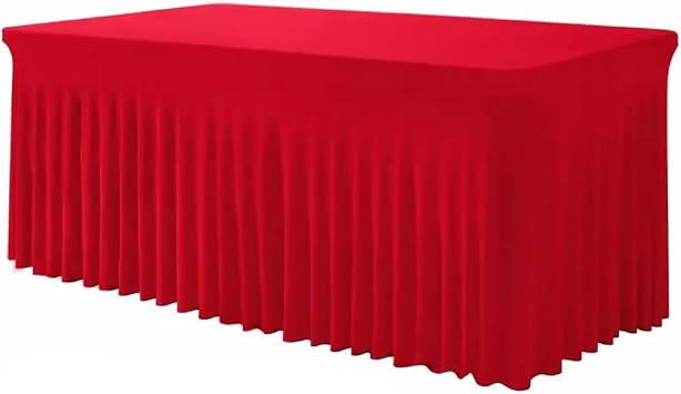 Stretch Table Cloth, Rectangular Tables Skirt Cover for Banquet and Conference, Ruffled Edge Desk Skirt, for Wedding Party DecoracionRed,244x76cm/96x29.9in