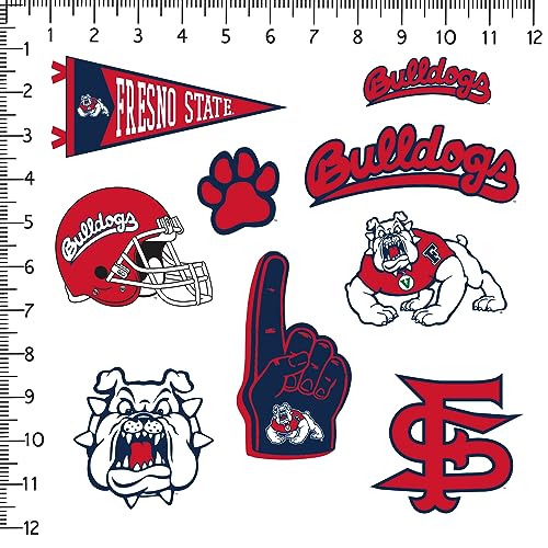 Image of Fresno State University Vinyl Sticker Pack - 9 Waterproof Bulldogs Logos, Helmet, Mascot, Paw & Pennant Decals for Laptop, Water Bottle, Tablet, Car, Skateboard & More