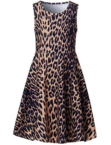 Big Girls Dresses Tan Leopard Little Fairy 8T 9T Kawaii Animal Floral Print Brown Polka Dot Nice Ruffle Twirling Jumpers Overalls Dress Belle Princess Formal Maxi Midi Tshirt Skirt Casual Party #TOP16