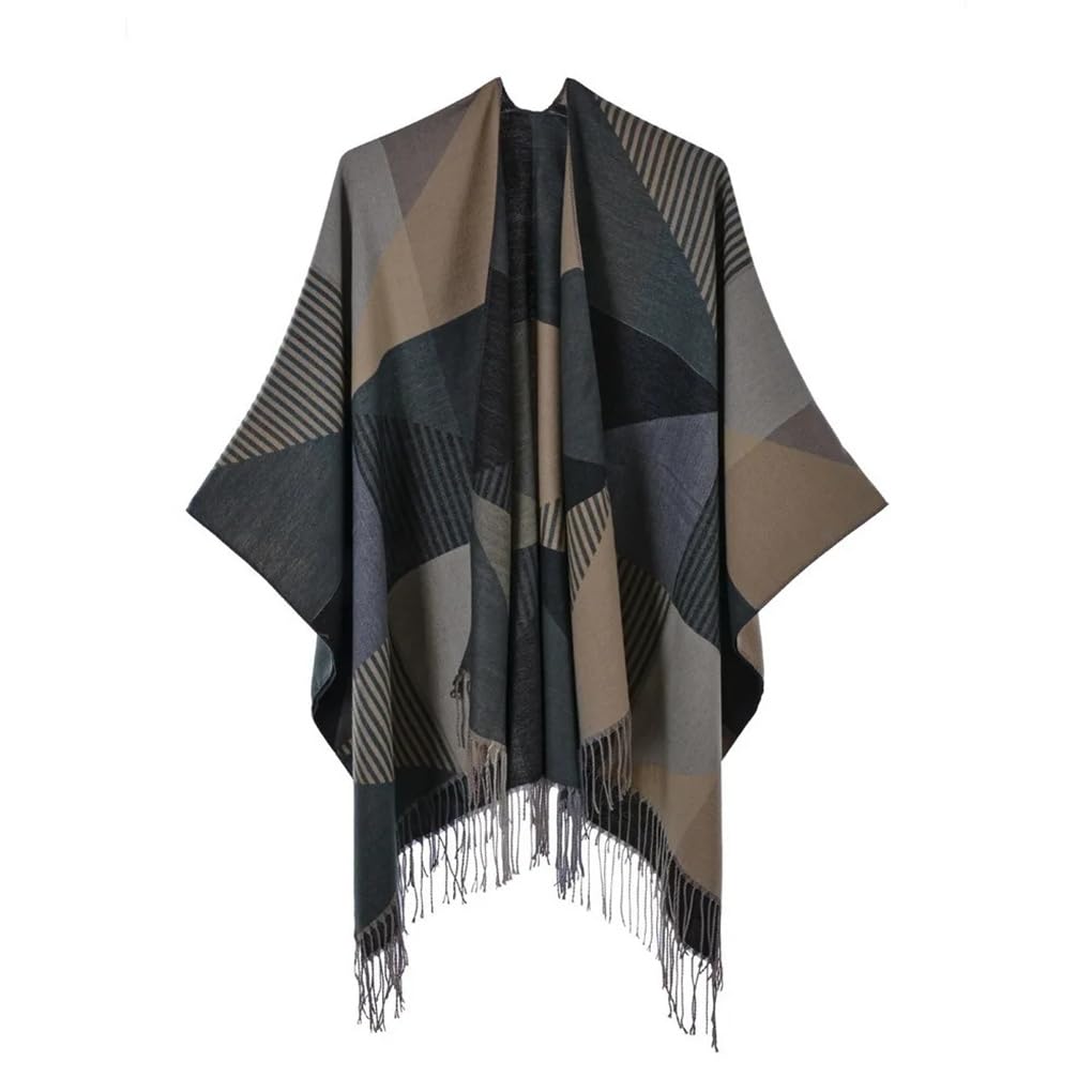 Automne Hiver Plaid Pull Châle Femmes Tassel Tricoté Châle Poncho Capes Cardigan