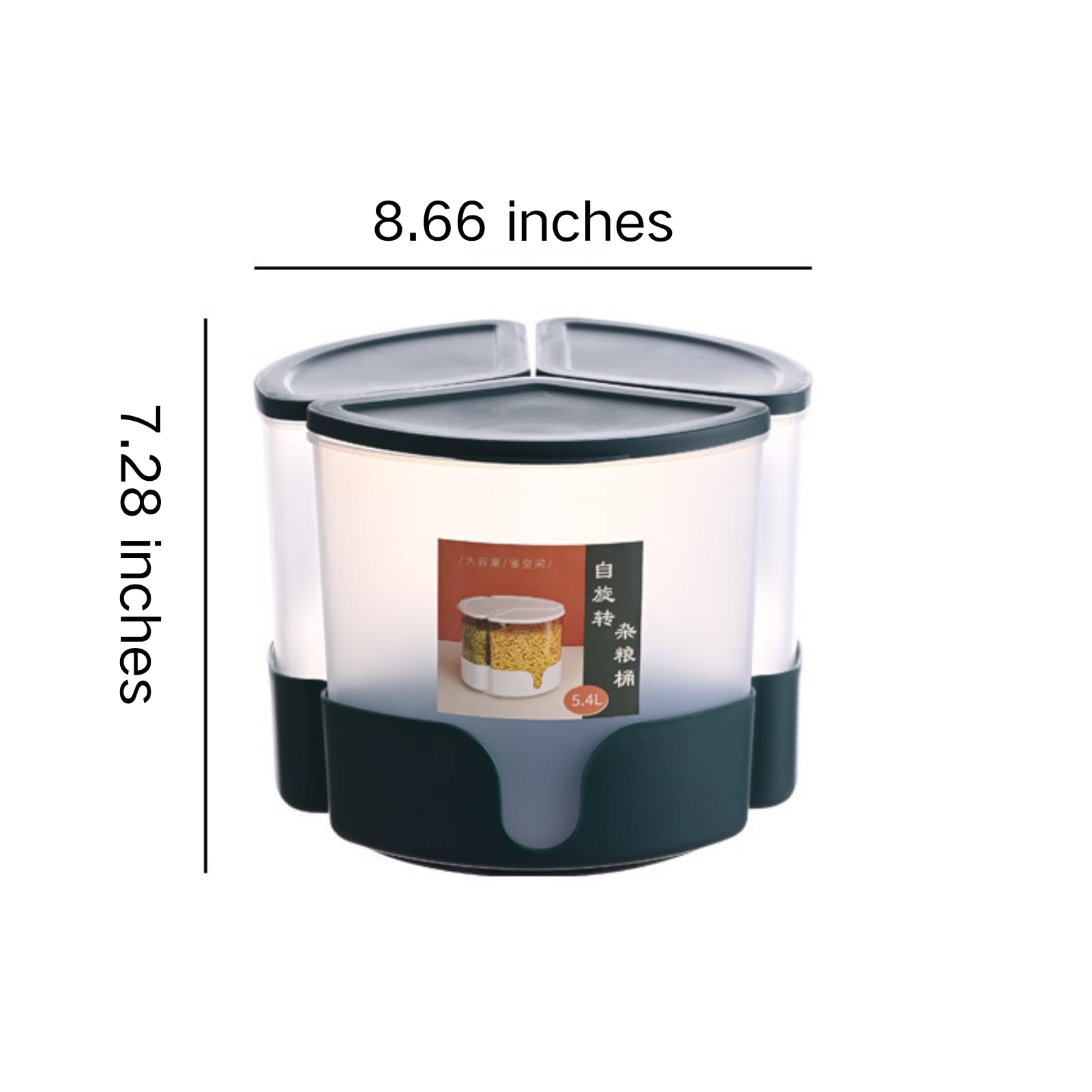 Distributeurs rotatifs de riz et de céréales de 7,7 L, 3 grilles avec tasse à mesurer, récipients de stockage de céréales, distributeurs de céréales rotatifs à 360 °, distributeurs de céréales