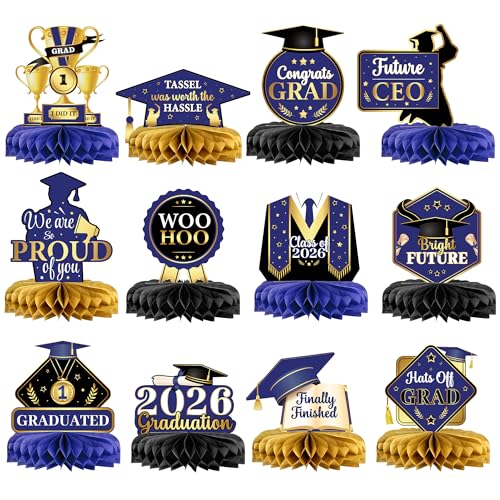 KatchOn Blue and Gold Graduation Centerpieces 2026, Pack of 12