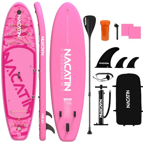 NACATIN Paddle Boards for Adults Inflatable Stand Up Paddle Board with 106/320cm SUP Board Adjustable Paddle Pump Backpack Repair Kit Ideal for All Skill Levels