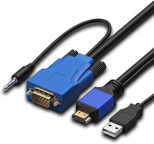 Cable convertidor de adaptador de video HDMI a VGA con soporte de audio y alimentación USB, cable activo 1080P chapado en oro para HDTV, PC, laptop,