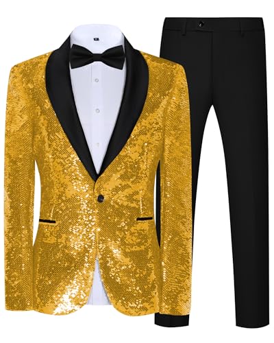 Mens Sequin Tuxedo 2 Piece Suit Set Slim Fit Prom Suits for Men Party Dress Suit Jacket and Pants