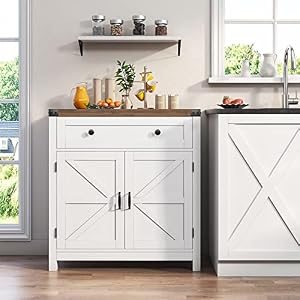 HOSTACK Coffee Bar Cabinet, Kitchen Storage Cabinet, Modern Farmhouse Buffet Sideboard with Drawer and Adjustable Shelf, Barn Door Accent Cabinet for Kitchen, Dining Room, Entryway, White HOSTACK Coffee Bar Cabinet Kitchen Storage Cabinet Modern Farmhouse Buffet Sideboard with Drawer and Adjustable Shelf Barn Door Accent Cabinet for Kitchen Dining Room Entryway White