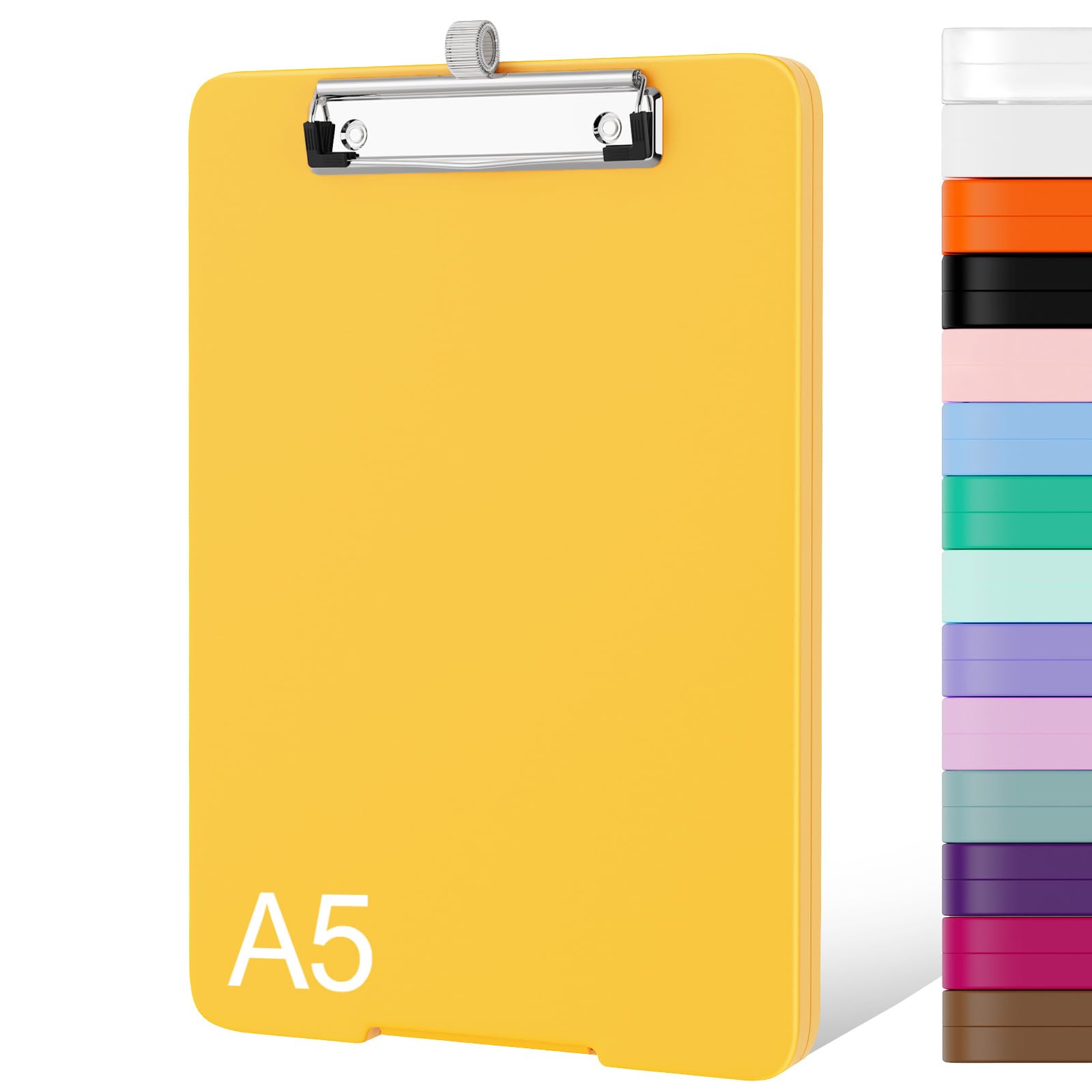 PiasoencSmall Clipboard with Storage, A5 Organization Box with Pen Holder, Plastic Clipboard with Low Profile Clip for Nurses, Teachers, Yellow