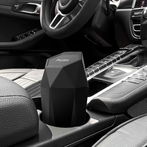 Image of Mandark Car Trash Can with Lid, Diamond Design Small Vehicle Automatic Portable Garbage Bin, Leakproof Automotive Interior Dustbin for Kitchen Home Office, Universal for SUV, Truck, RV (Black)