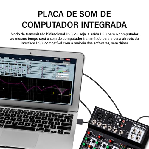 Mixer de áudio,teyun AF4 4 canais Mixer de placa de som com Bluetooth, entrada USB para PC Fonte de
