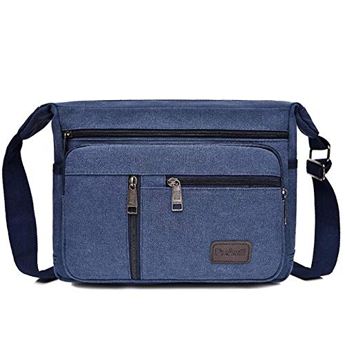 Herren Reisetasche Leinwand lässig Schulter Umhängetasche Outdoor-Tasche Herren Reiseschule Retro Reißverschluss Umhängetasche-Blau_31x11x24cm Cover