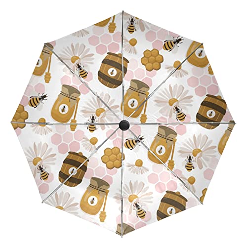 Parapluie automatique pliable Vnurnrn avec motif nid d'abeille unique