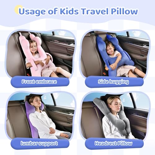 Image of FLORICH Kids Travel Pillow, Car Sleeping Travel Pillow for Kids, Washable H-Shaped Pillow for Adults and Children to Support Head and Body for Road Trips Pillow for Car (Blue)