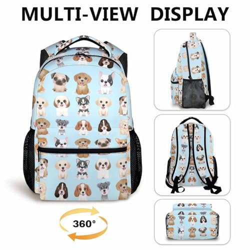 Dog Backpacks for Kids, Large Capacity Backpack for School, Cute Blue Doggy Print Lightweight Bookbag for Boys & Girls3